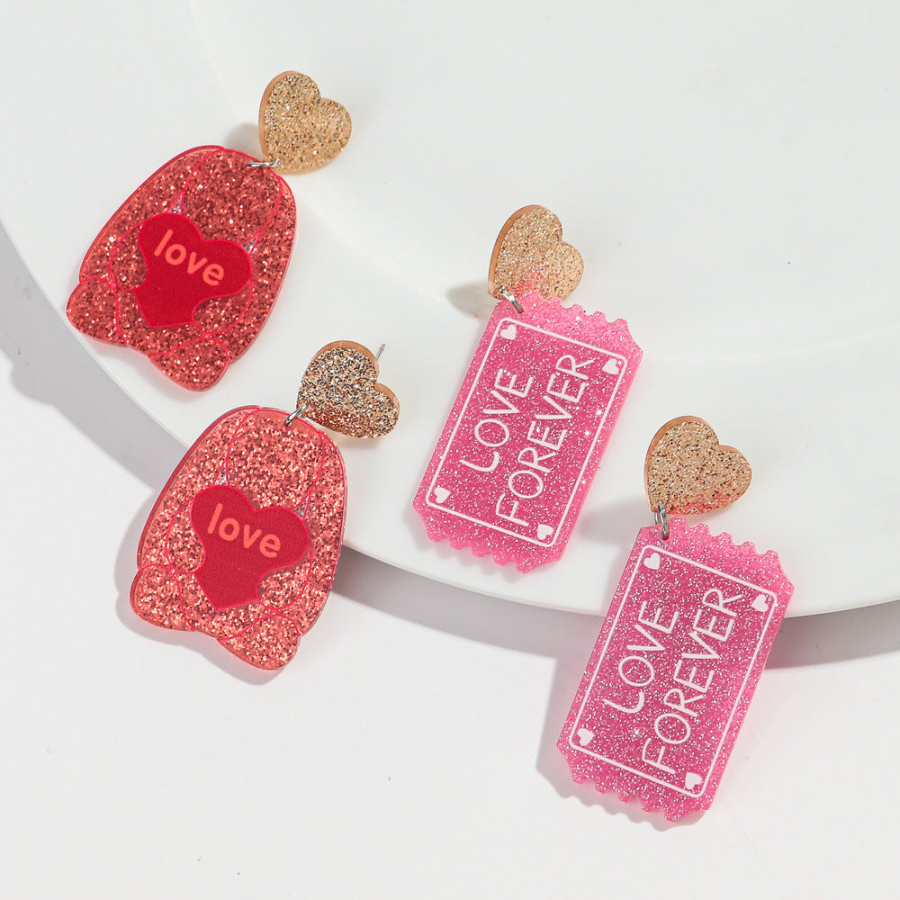 Wholesale Valentine's Day Letter Pendant High-grade Earrings Peach Heart Love Festival Sweet Wind Glitter Yak